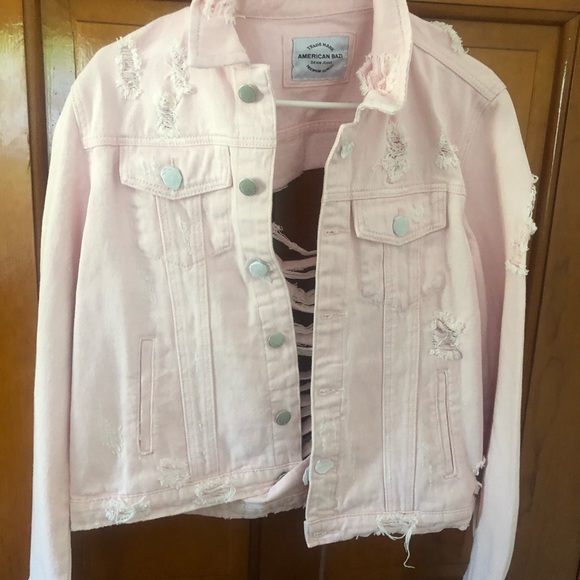 Pink Distressed Denim Jacket - Picture 6 of 7